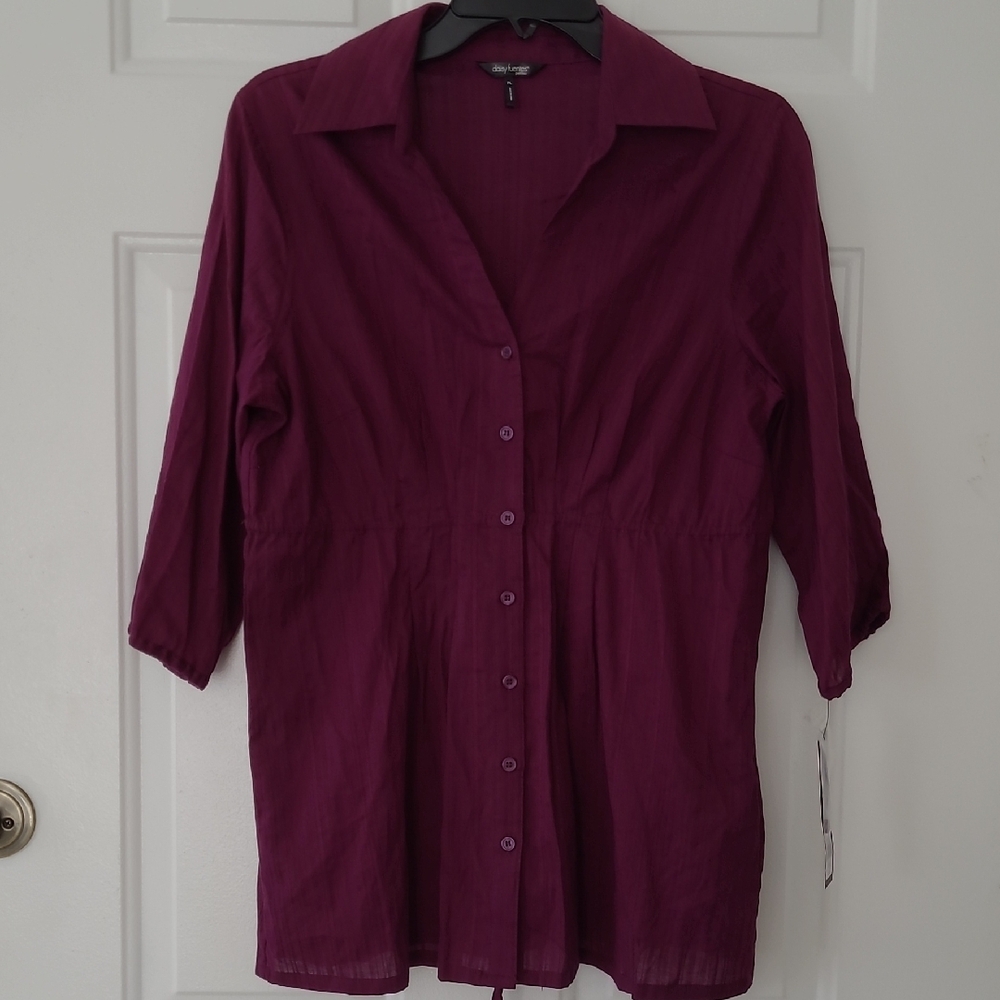 Plum Fitted button is Down Shirt with a notched collar